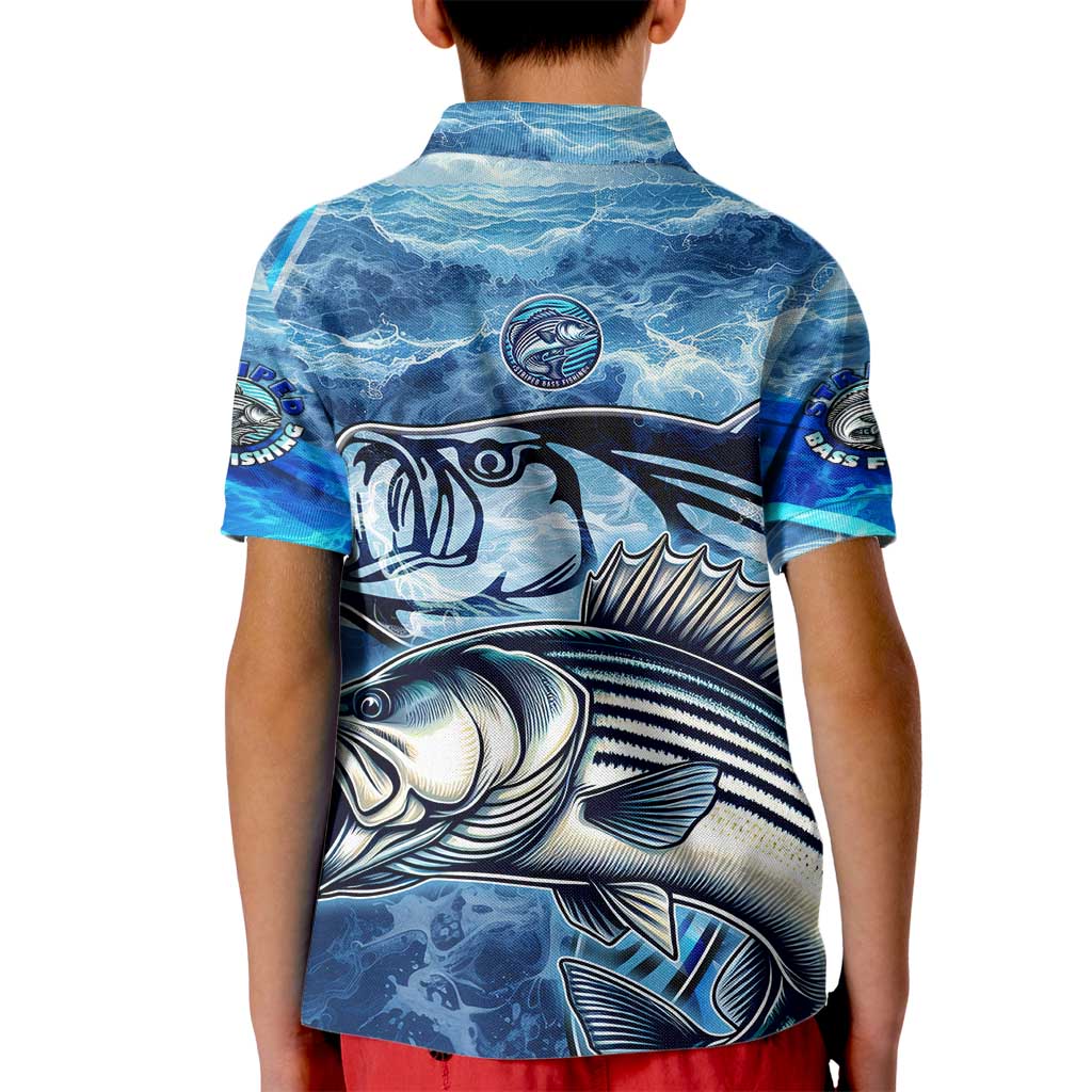 Striped Bass Fishing Kid Polo Shirt Ocean Waves