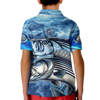 Striped Bass Fishing Kid Polo Shirt Ocean Waves