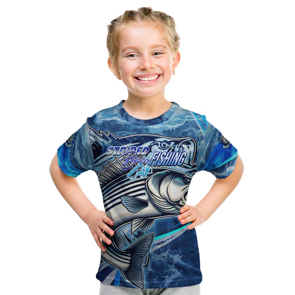 Striped Bass Fishing Kid T Shirt Ocean Waves