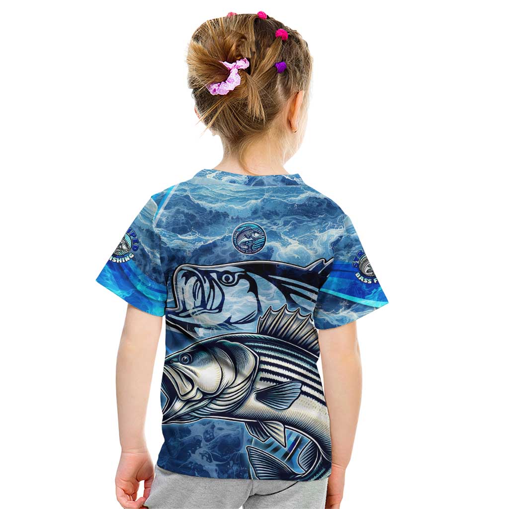 Striped Bass Fishing Kid T Shirt Ocean Waves