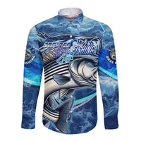 Striped Bass Fishing Long Sleeve Button Shirt Ocean Waves