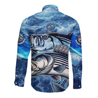 Striped Bass Fishing Long Sleeve Button Shirt Ocean Waves