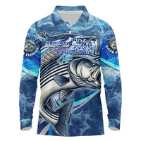 Striped Bass Fishing Long Sleeve Polo Shirt Ocean Waves