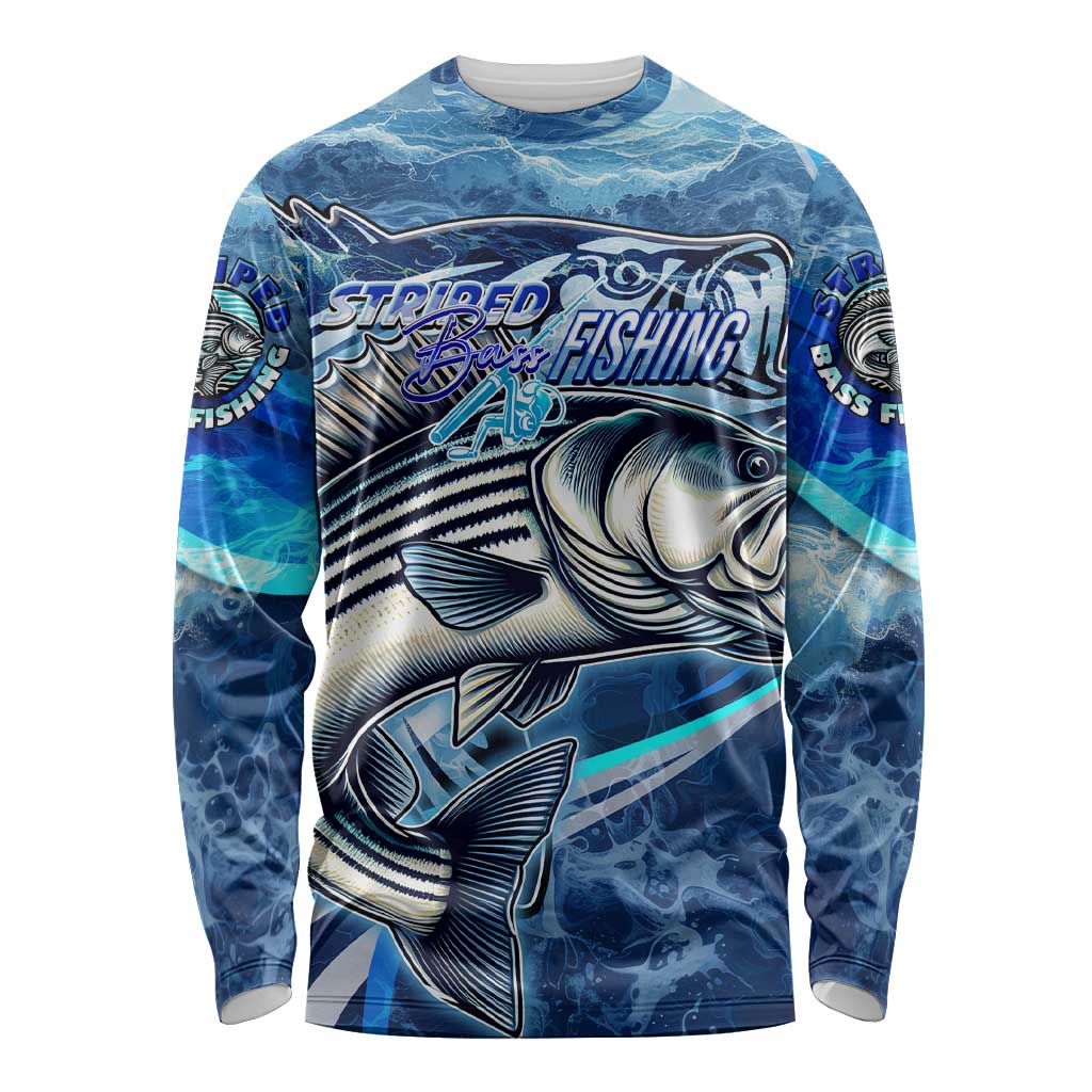 Striped Bass Fishing Long Sleeve Shirt Ocean Waves