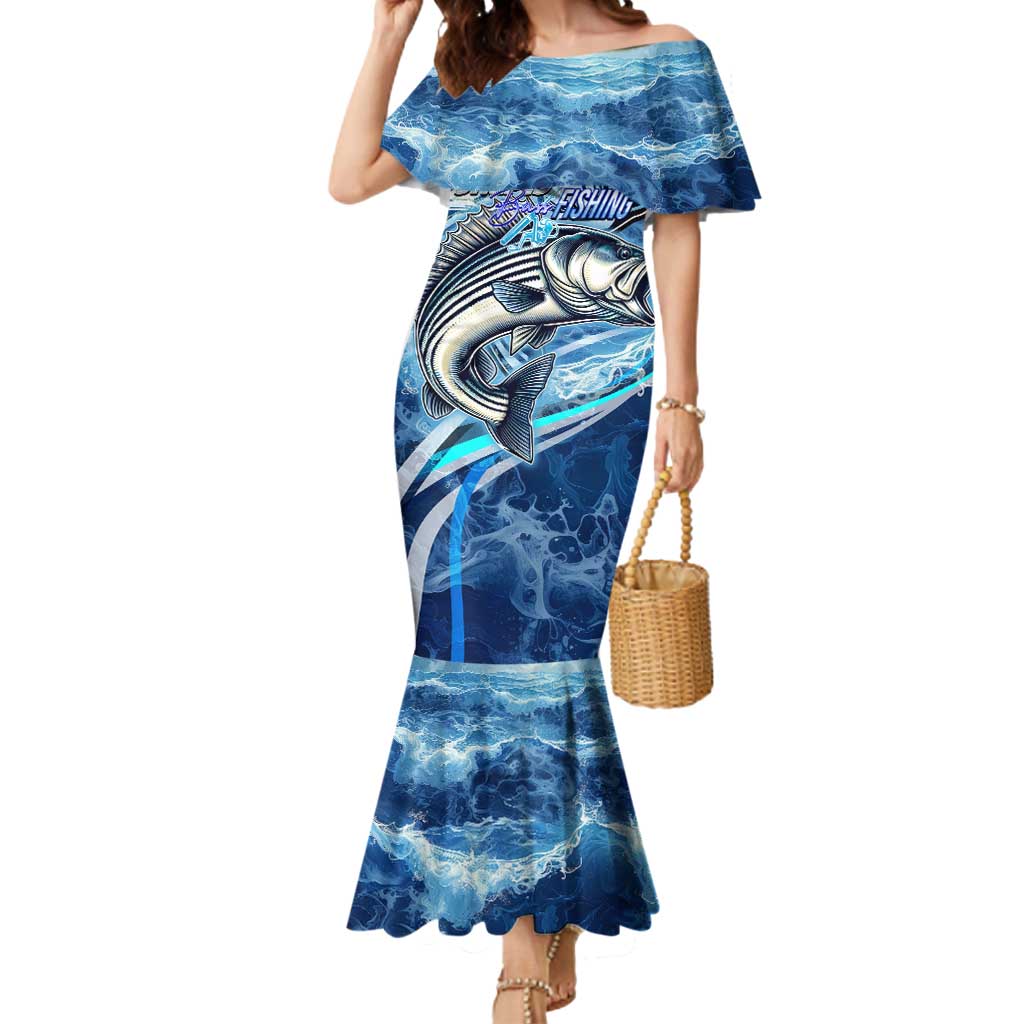 Striped Bass Fishing Mermaid Dress Ocean Waves