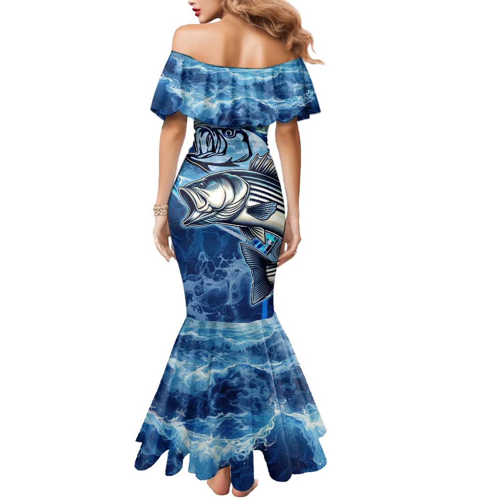 Striped Bass Fishing Mermaid Dress Ocean Waves