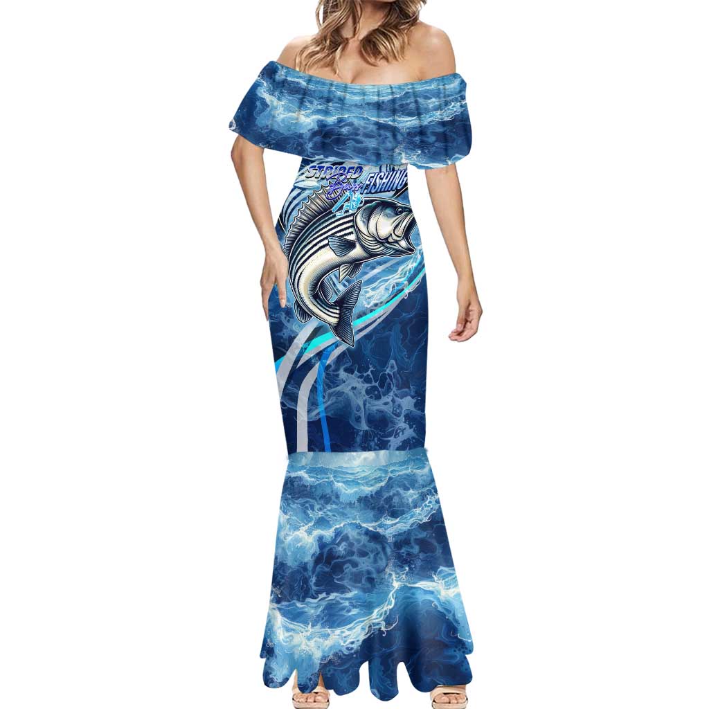 Striped Bass Fishing Mermaid Dress Ocean Waves