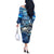 Striped Bass Fishing Off The Shoulder Long Sleeve Dress Ocean Waves