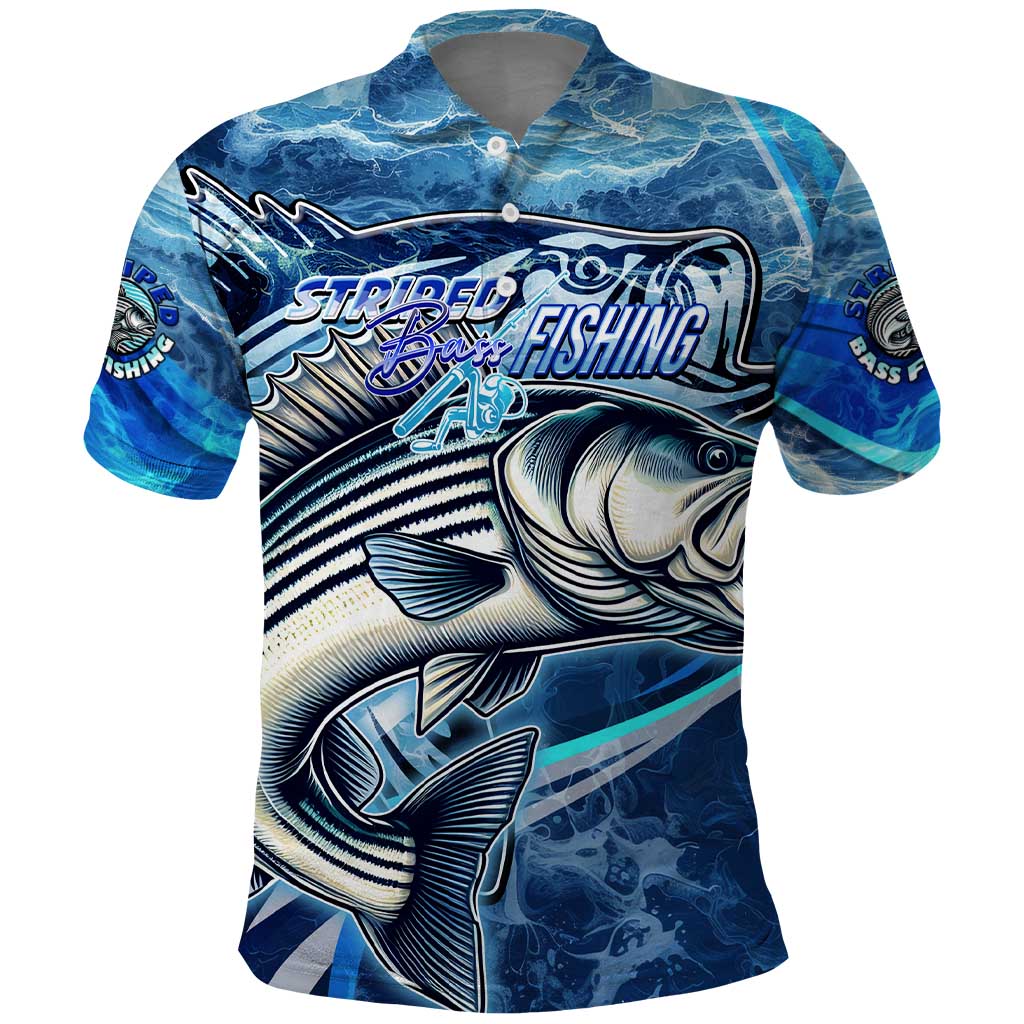 Striped Bass Fishing Polo Shirt Ocean Waves