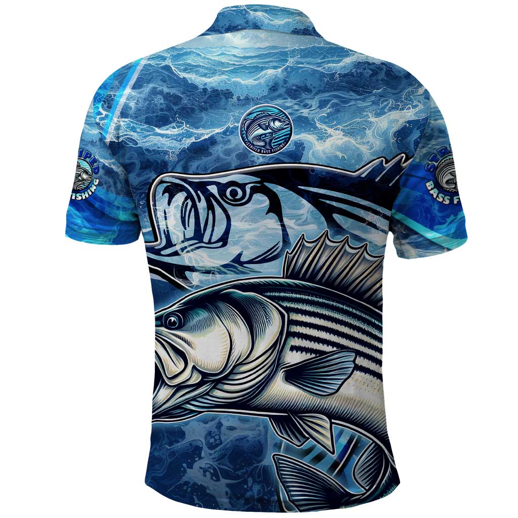 Striped Bass Fishing Polo Shirt Ocean Waves
