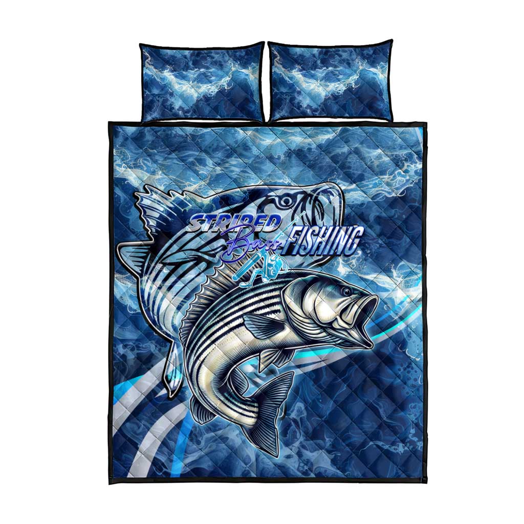 Striped Bass Fishing Quilt Bed Set Ocean Waves