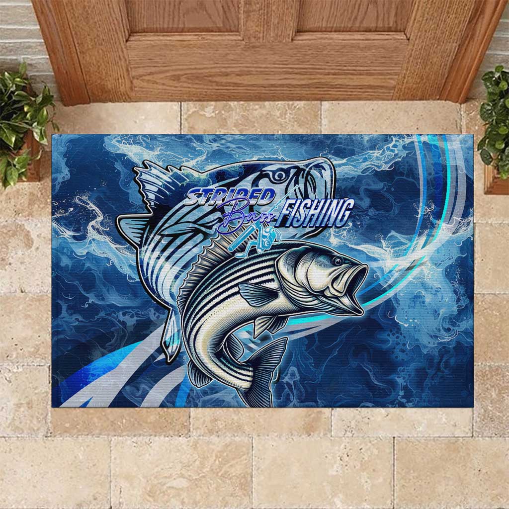 Striped Bass Fishing Rubber Doormat Ocean Waves