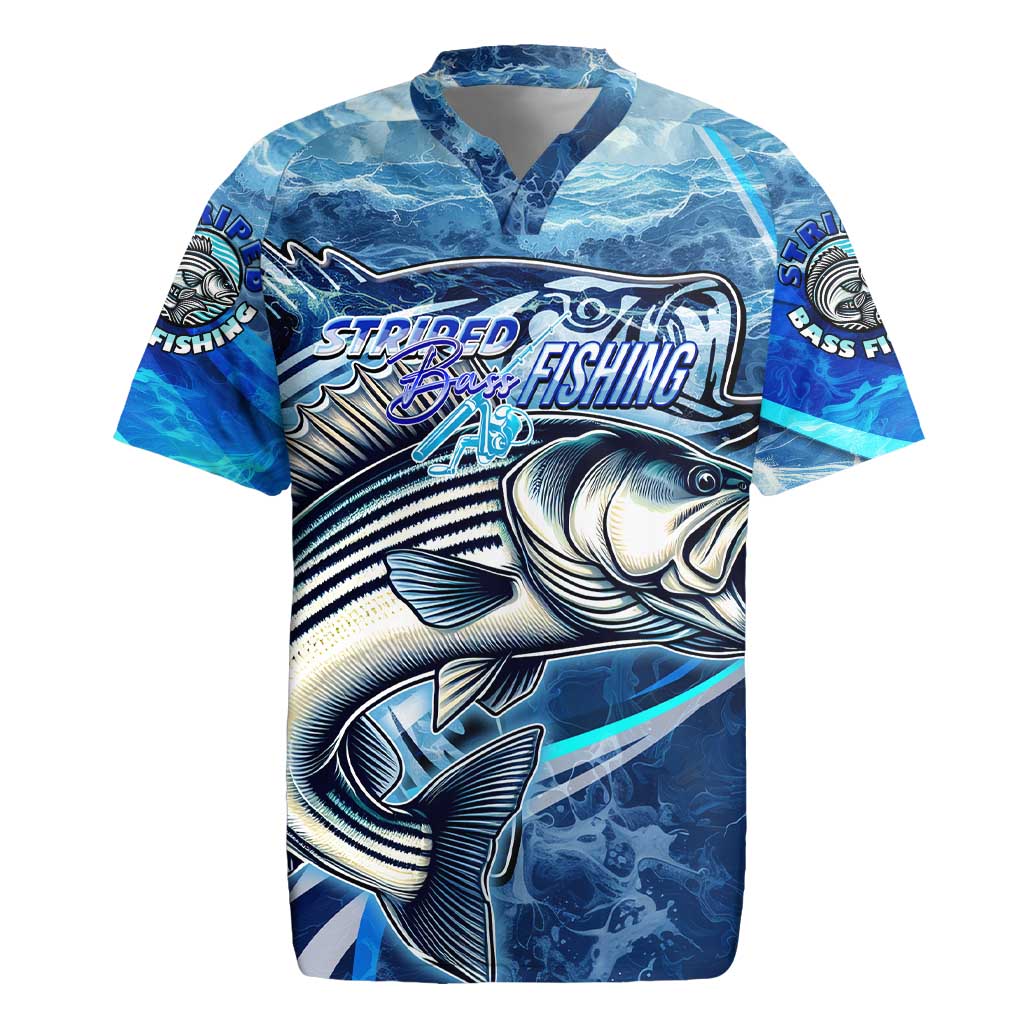 Striped Bass Fishing Rugby Jersey Ocean Waves