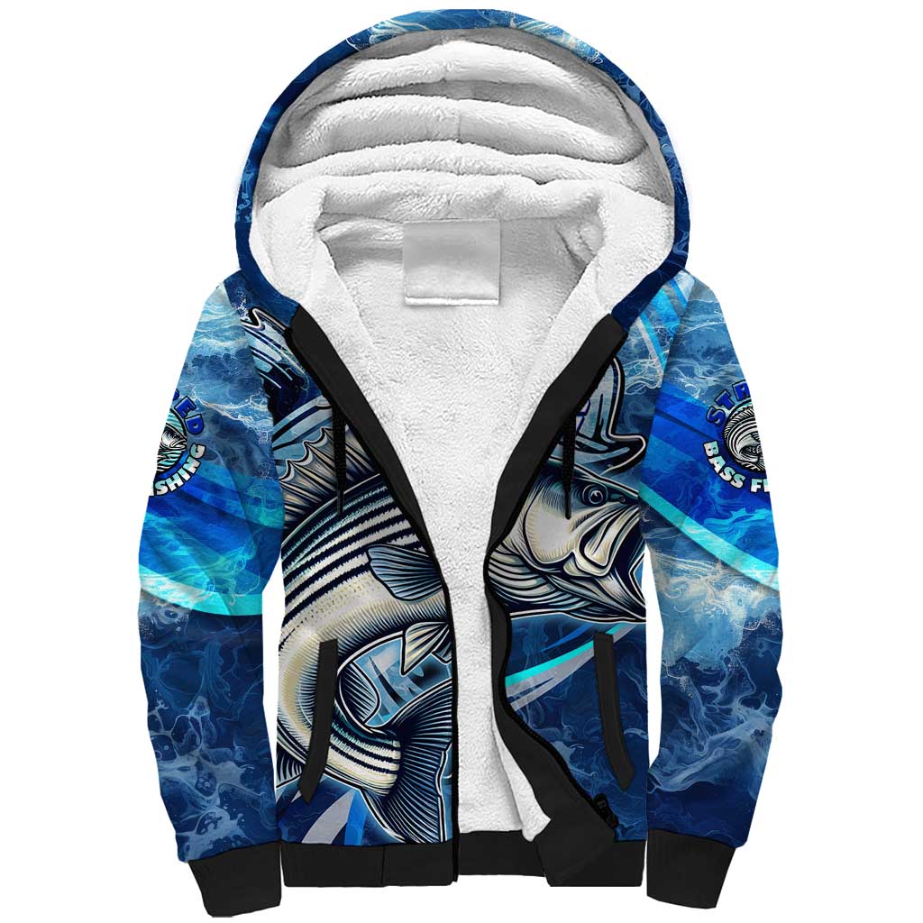 Striped Bass Fishing Sherpa Hoodie Ocean Waves