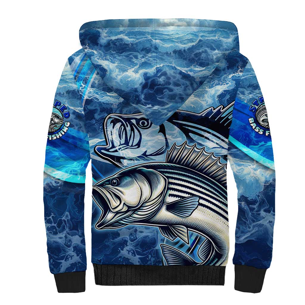 Striped Bass Fishing Sherpa Hoodie Ocean Waves