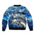 Striped Bass Fishing Sleeve Zip Bomber Jacket Ocean Waves