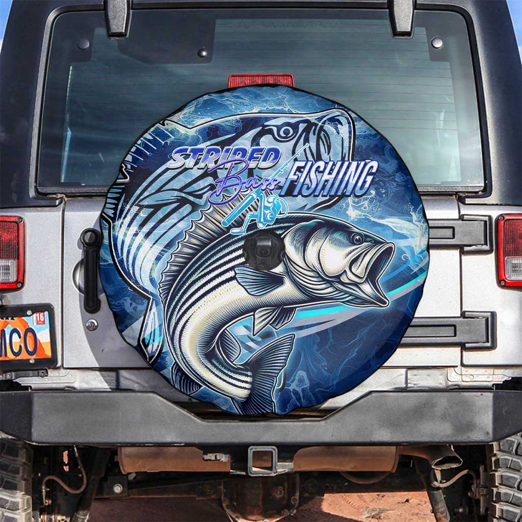 Striped Bass Fishing Spare Tire Cover Ocean Waves