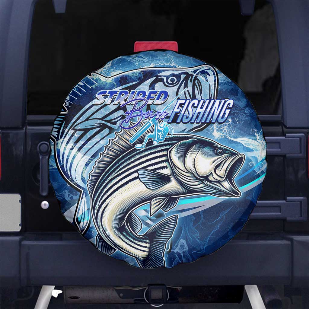 Striped Bass Fishing Spare Tire Cover Ocean Waves