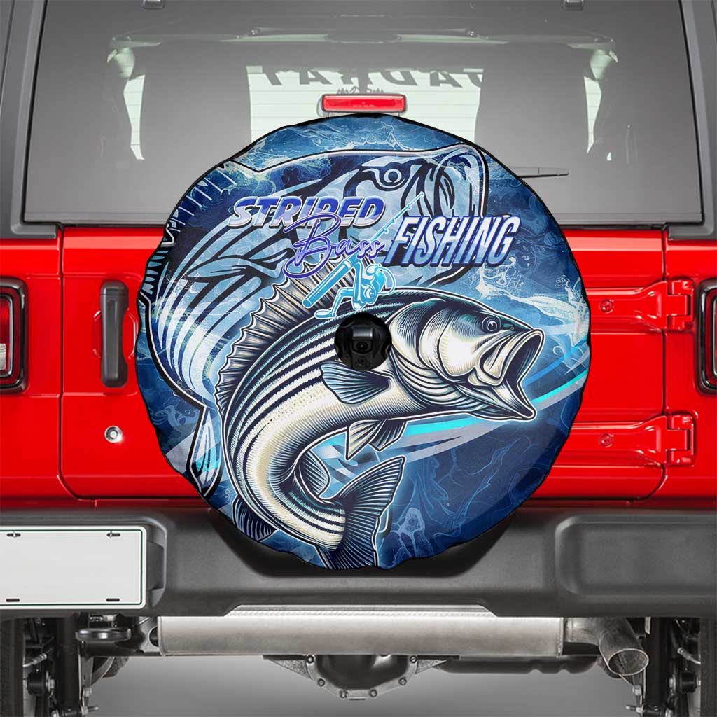 Striped Bass Fishing Spare Tire Cover Ocean Waves