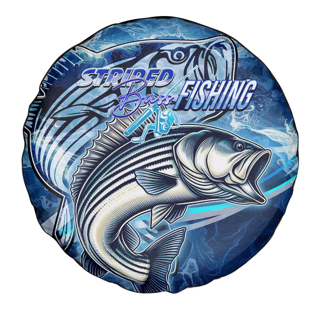 Striped Bass Fishing Spare Tire Cover Ocean Waves