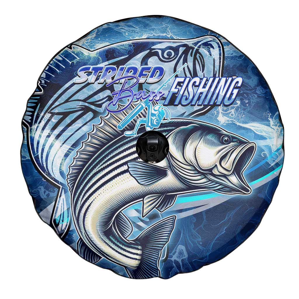 Striped Bass Fishing Spare Tire Cover Ocean Waves