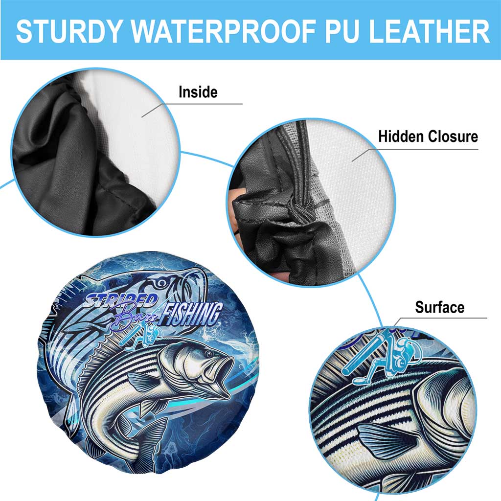 Striped Bass Fishing Spare Tire Cover Ocean Waves