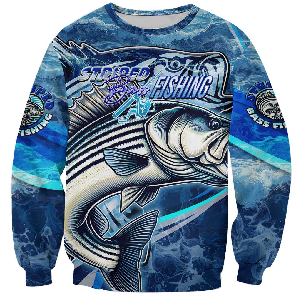 Striped Bass Fishing Sweatshirt Ocean Waves