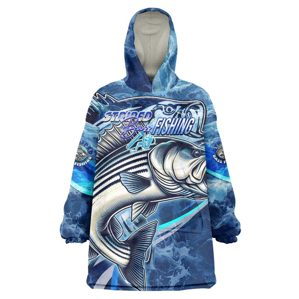 Striped Bass Fishing Wearable Blanket Hoodie Ocean Waves