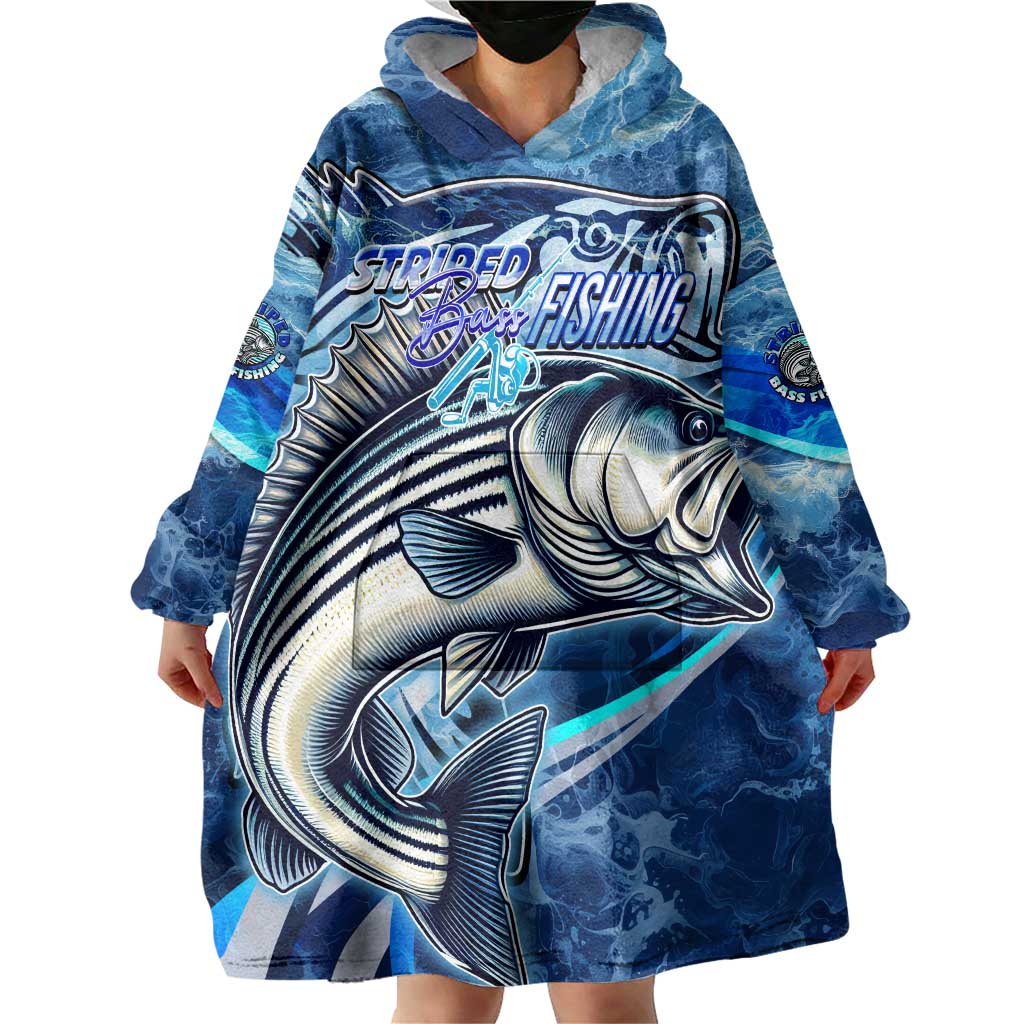 Striped Bass Fishing Wearable Blanket Hoodie Ocean Waves