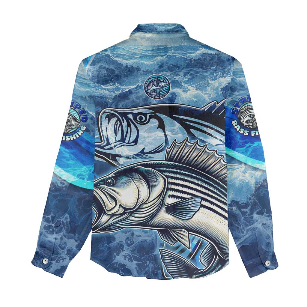 Striped Bass Fishing Women Casual Shirt Ocean Waves
