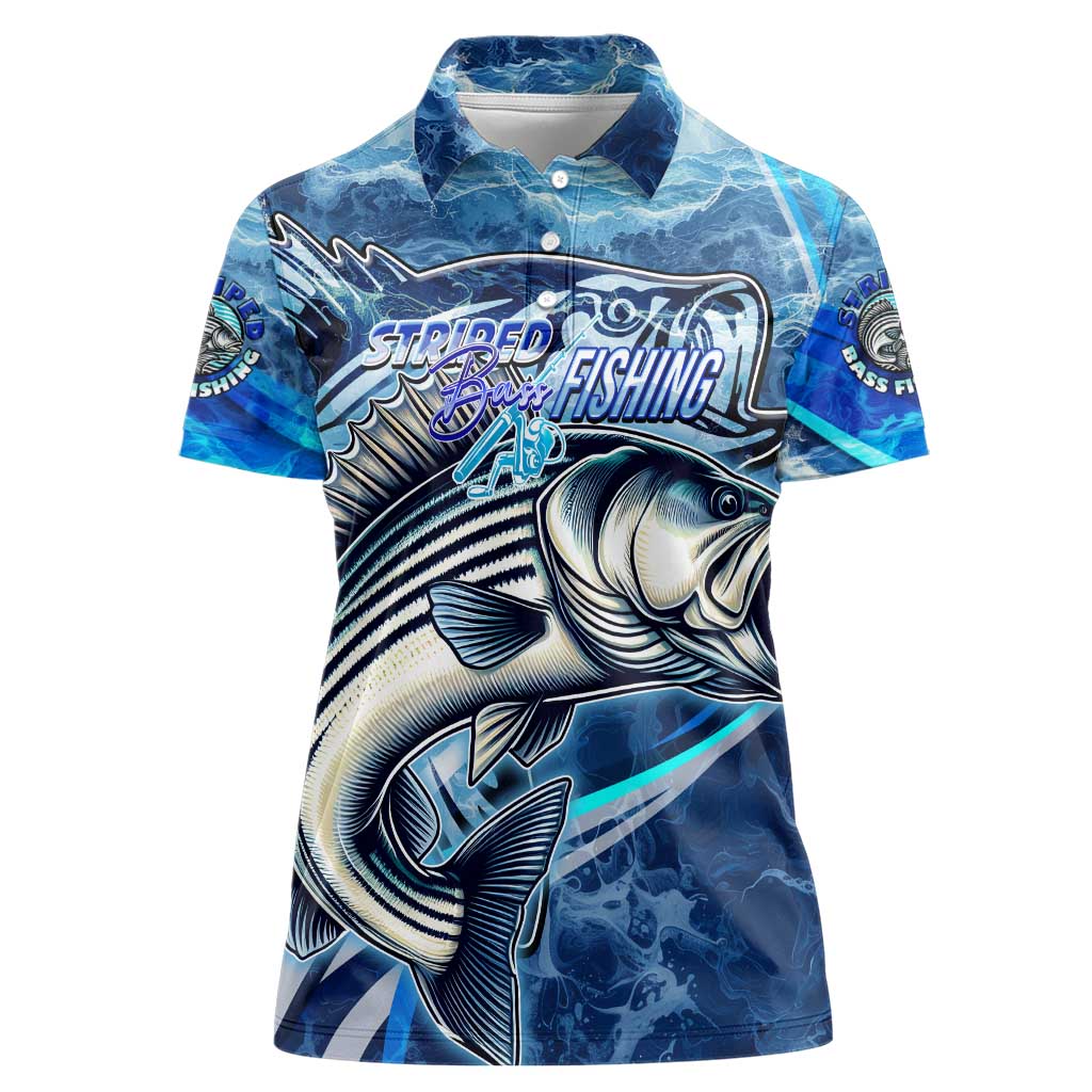 Striped Bass Fishing Women Polo Shirt Ocean Waves