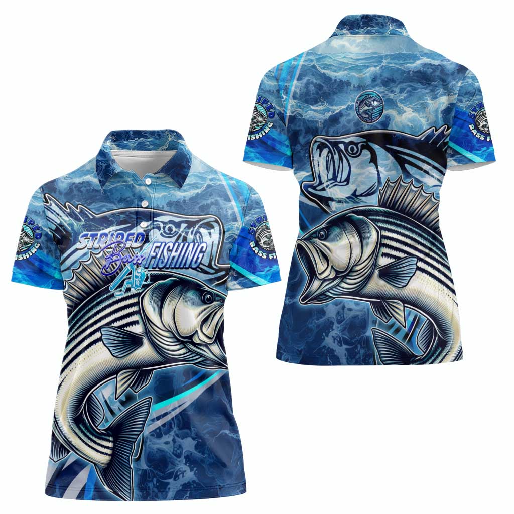 Striped Bass Fishing Women Polo Shirt Ocean Waves