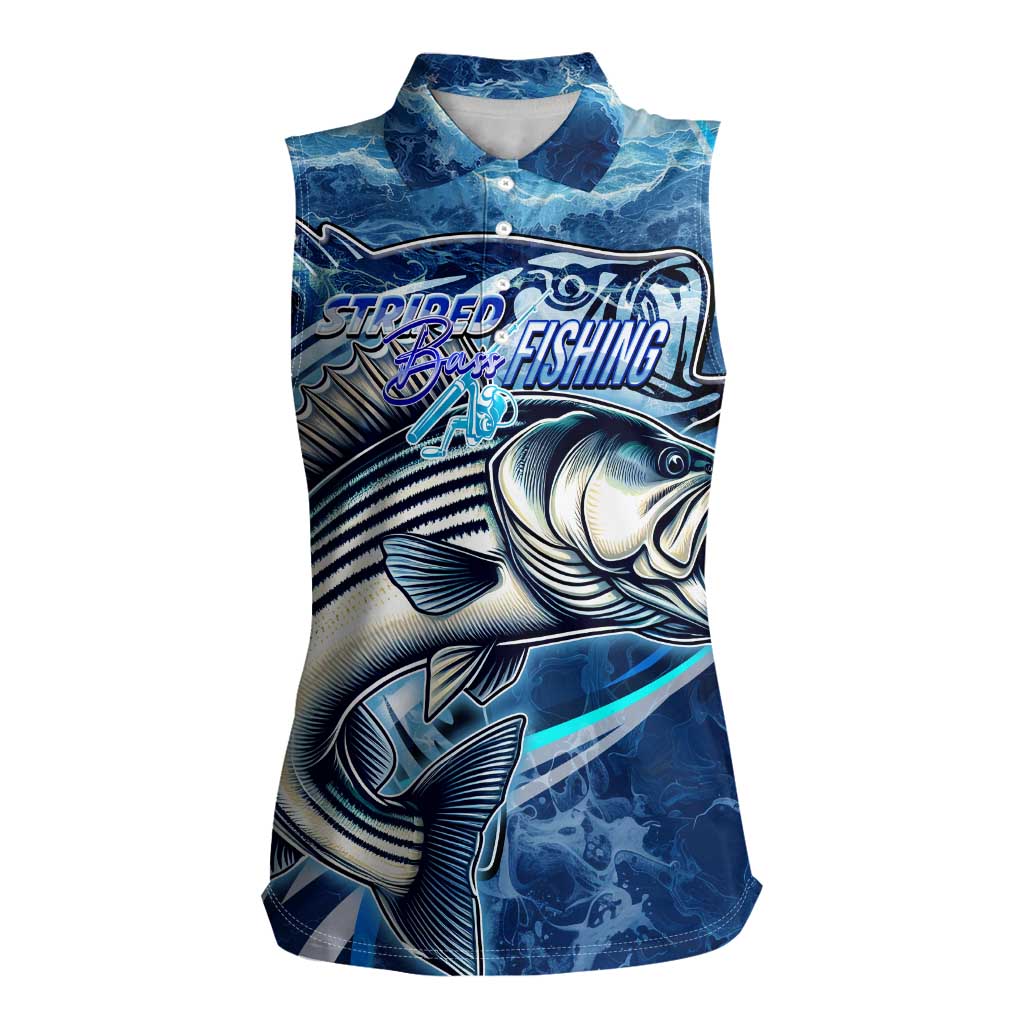 Striped Bass Fishing Women Sleeveless Polo Shirt Ocean Waves