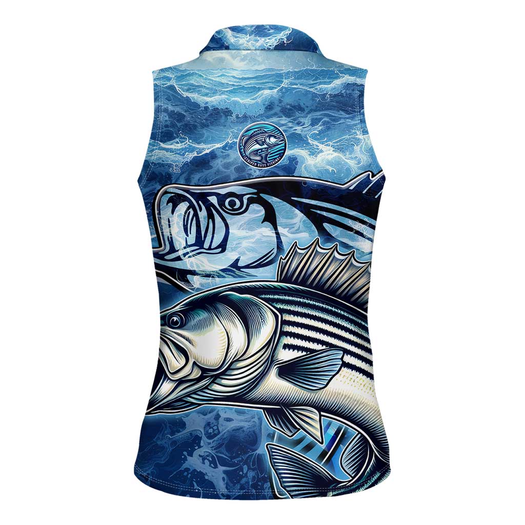 Striped Bass Fishing Women Sleeveless Polo Shirt Ocean Waves