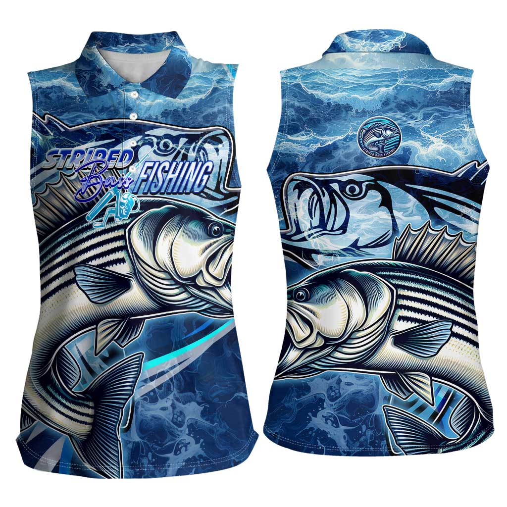 Striped Bass Fishing Women Sleeveless Polo Shirt Ocean Waves