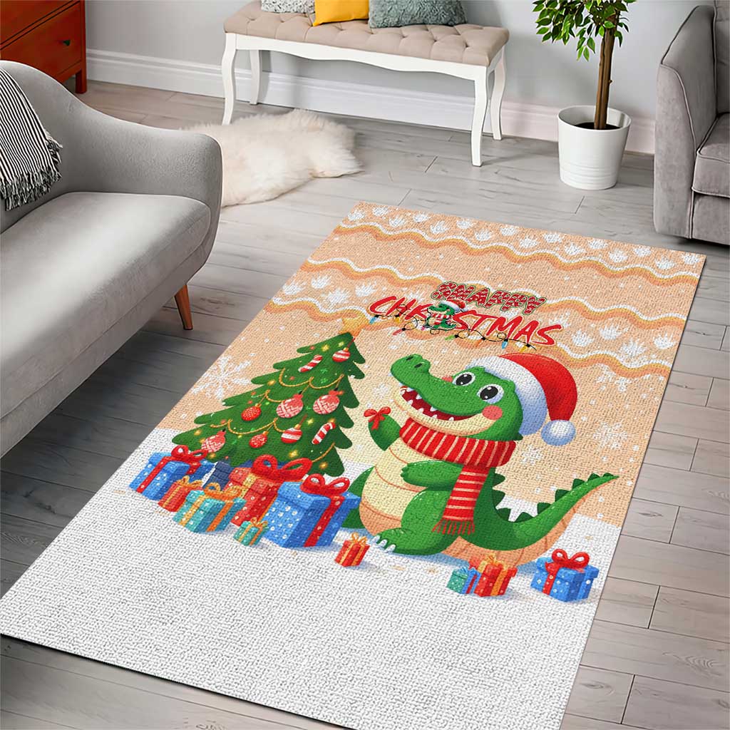 Crocodile Snappy Christmas Area Rug Cute Alligator Holiday Tree Cartoon Design - Wonder Print Shop