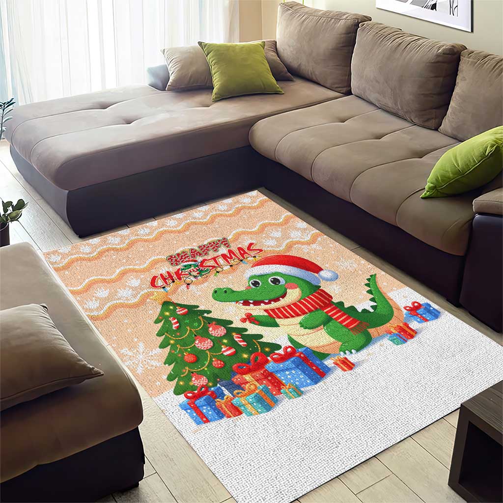 Crocodile Snappy Christmas Area Rug Cute Alligator Holiday Tree Cartoon Design - Wonder Print Shop