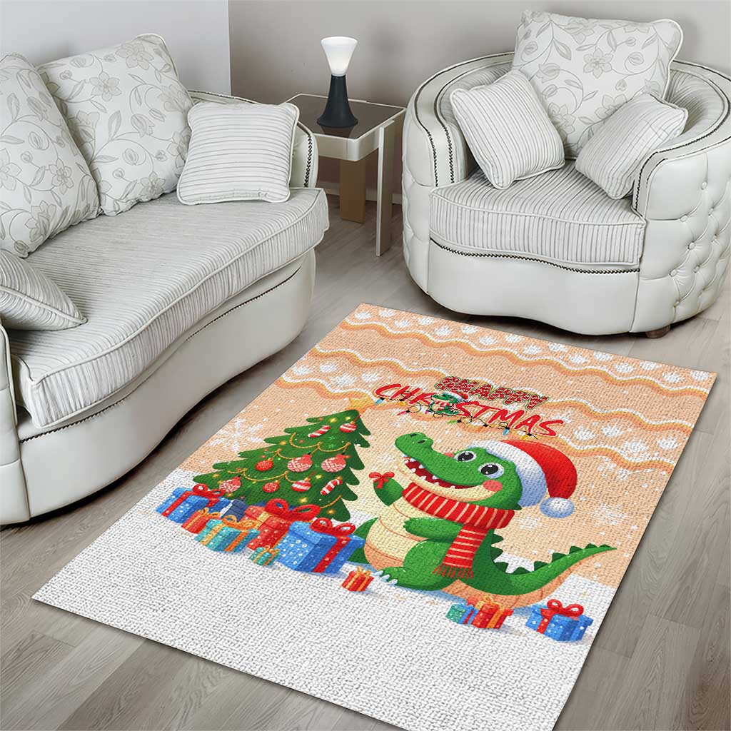 Crocodile Snappy Christmas Area Rug Cute Alligator Holiday Tree Cartoon Design - Wonder Print Shop