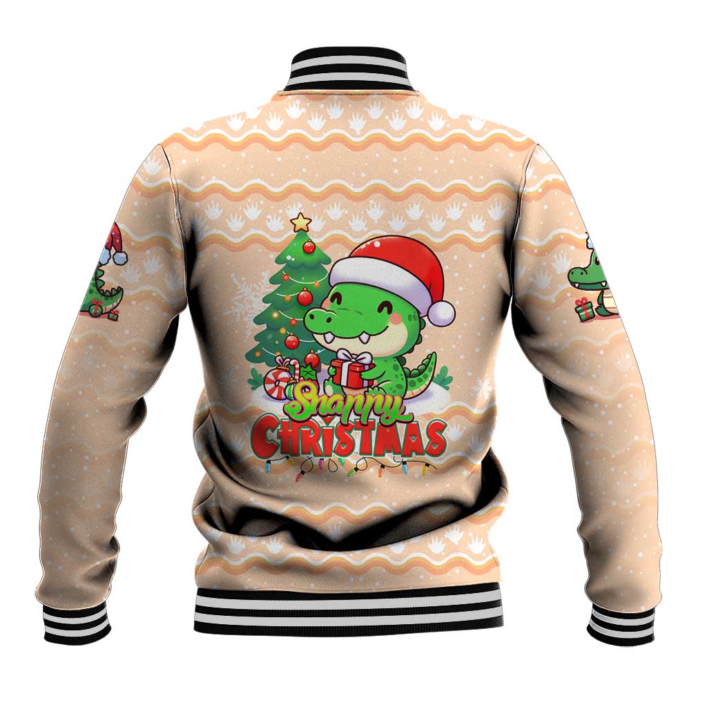 Crocodile Snappy Christmas Baseball Jacket Cute Alligator Holiday Tree Cartoon Design - Wonder Print Shop