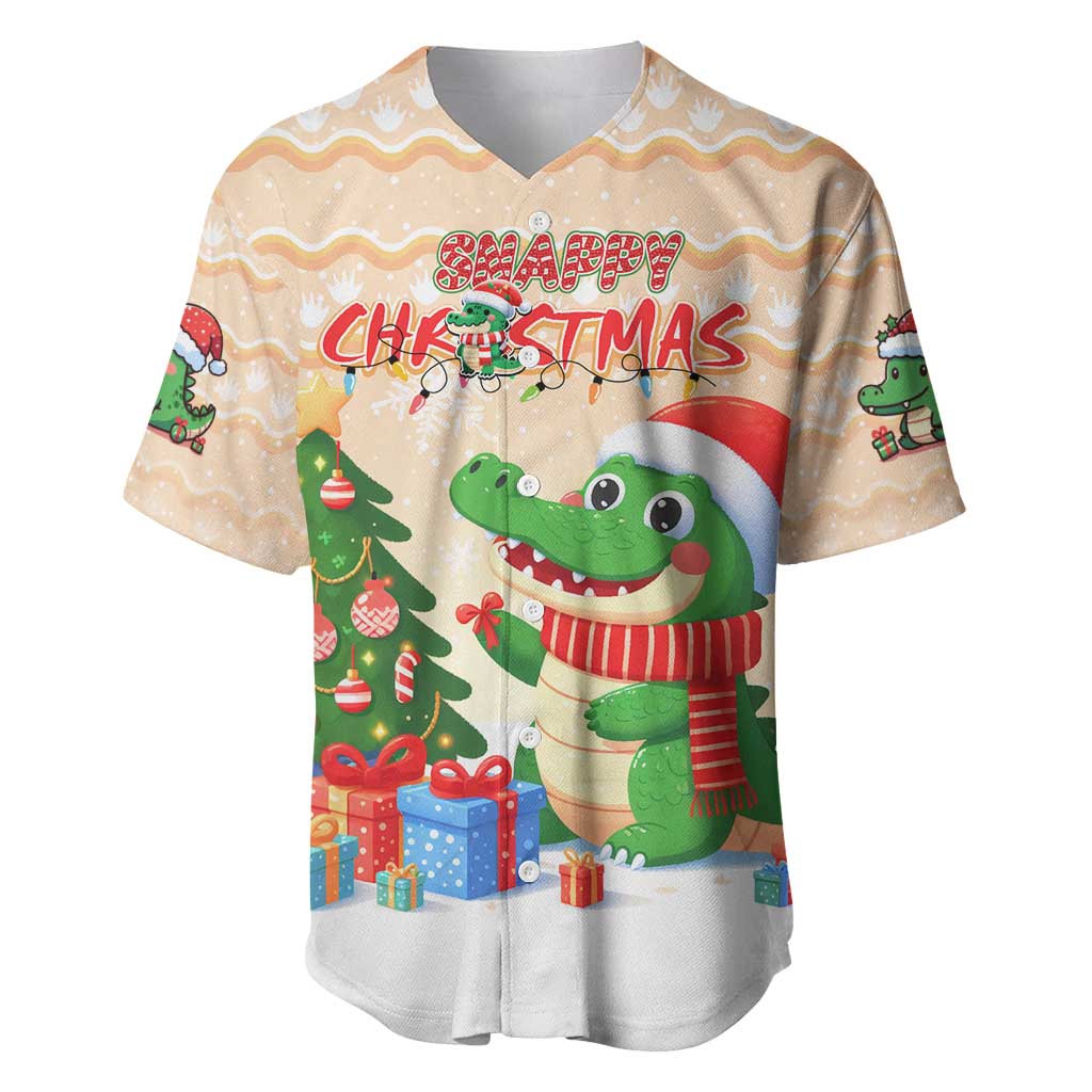 Crocodile Snappy Christmas Baseball Jersey Cute Alligator Holiday Tree Cartoon Design - Wonder Print Shop