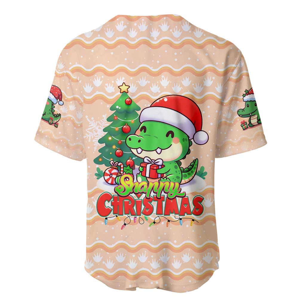Crocodile Snappy Christmas Baseball Jersey Cute Alligator Holiday Tree Cartoon Design - Wonder Print Shop