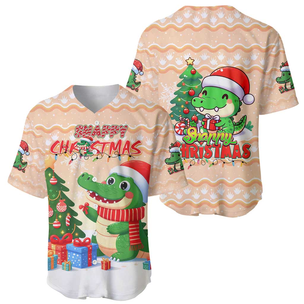 Crocodile Snappy Christmas Baseball Jersey Cute Alligator Holiday Tree Cartoon Design - Wonder Print Shop