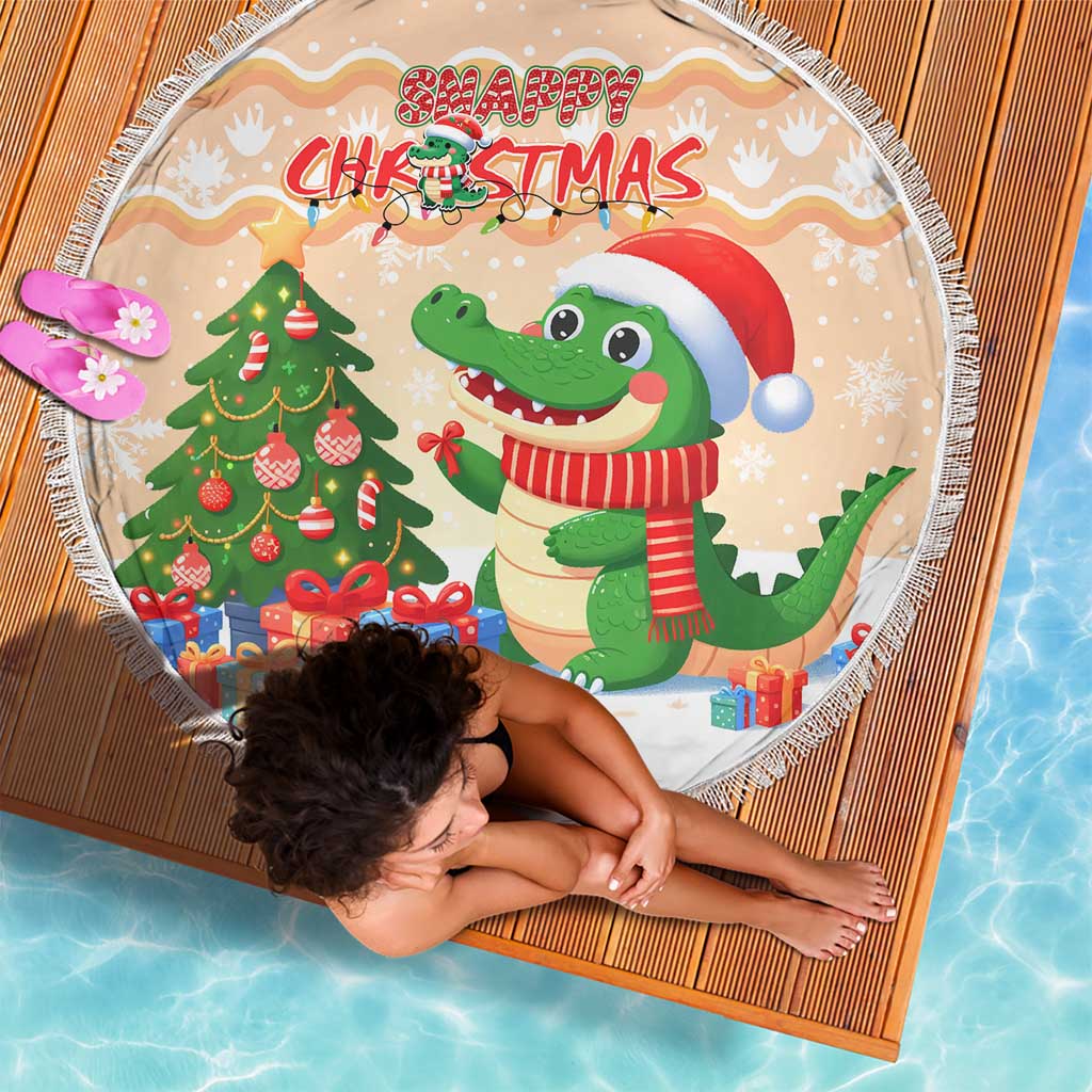 Crocodile Snappy Christmas Beach Blanket Cute Alligator Holiday Tree Cartoon Design - Wonder Print Shop