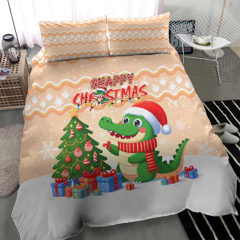 Crocodile Snappy Christmas Bedding Set Cute Alligator Holiday Tree Cartoon Design - Wonder Print Shop