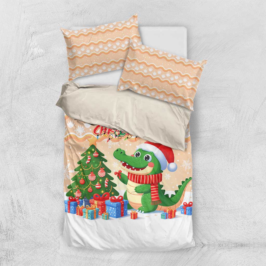 Crocodile Snappy Christmas Bedding Set Cute Alligator Holiday Tree Cartoon Design - Wonder Print Shop