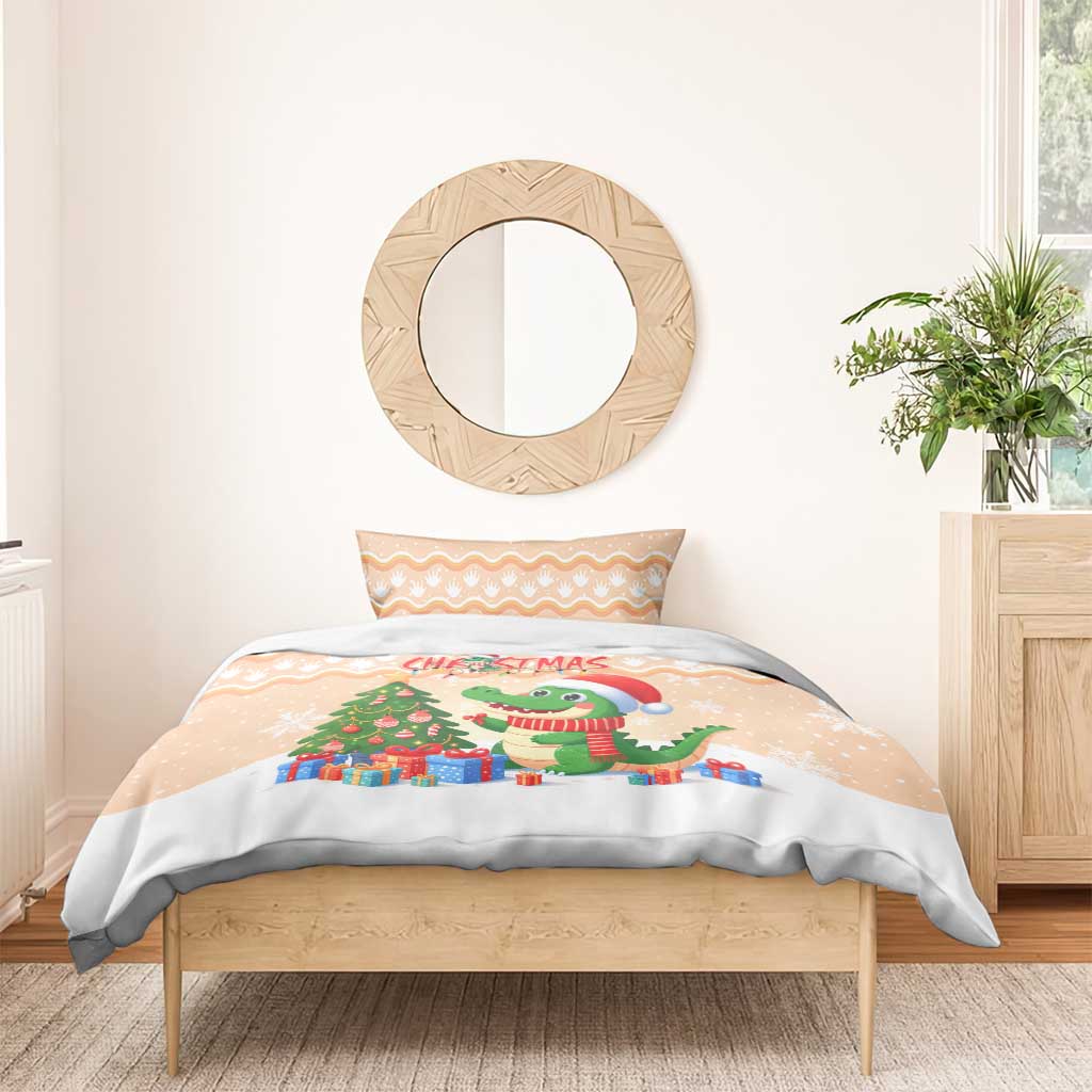 Crocodile Snappy Christmas Bedding Set Cute Alligator Holiday Tree Cartoon Design - Wonder Print Shop