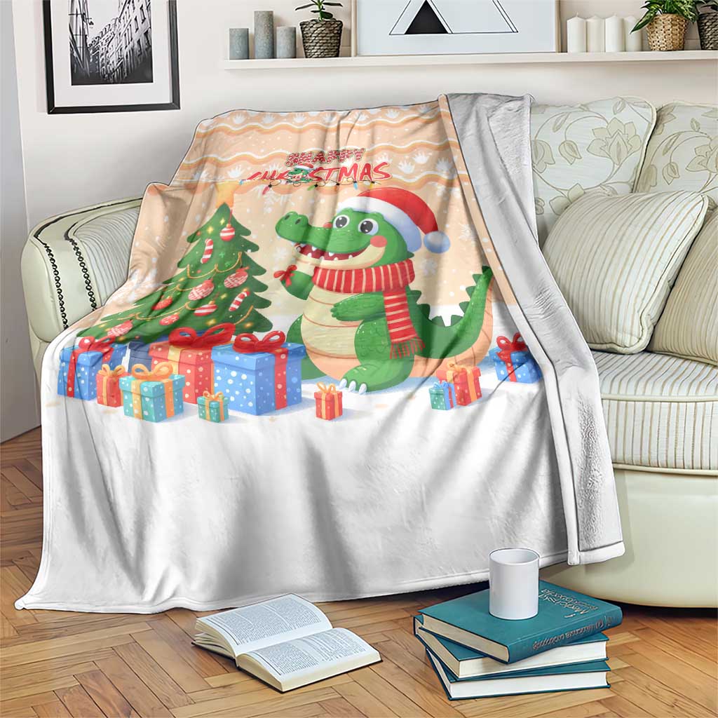 Crocodile Snappy Christmas Blanket Cute Alligator Holiday Tree Cartoon Design - Wonder Print Shop