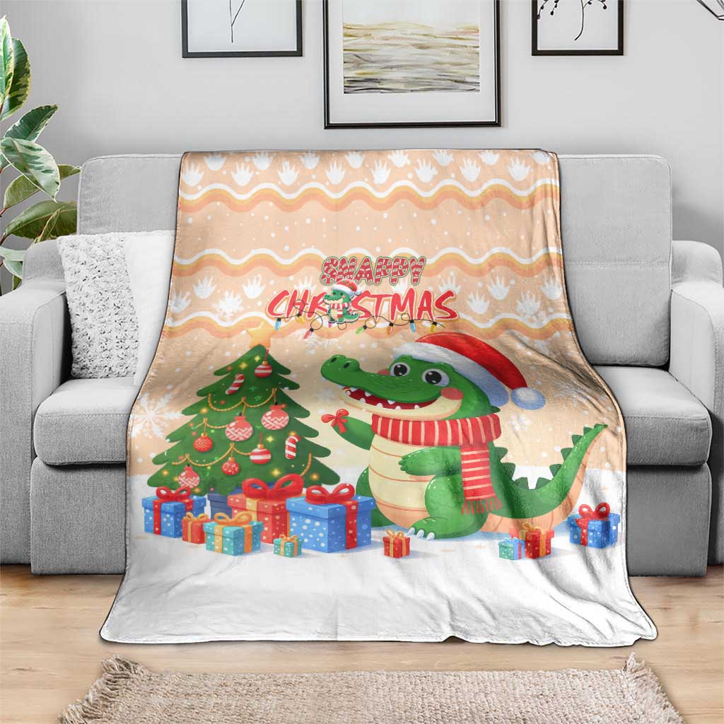 Crocodile Snappy Christmas Blanket Cute Alligator Holiday Tree Cartoon Design - Wonder Print Shop
