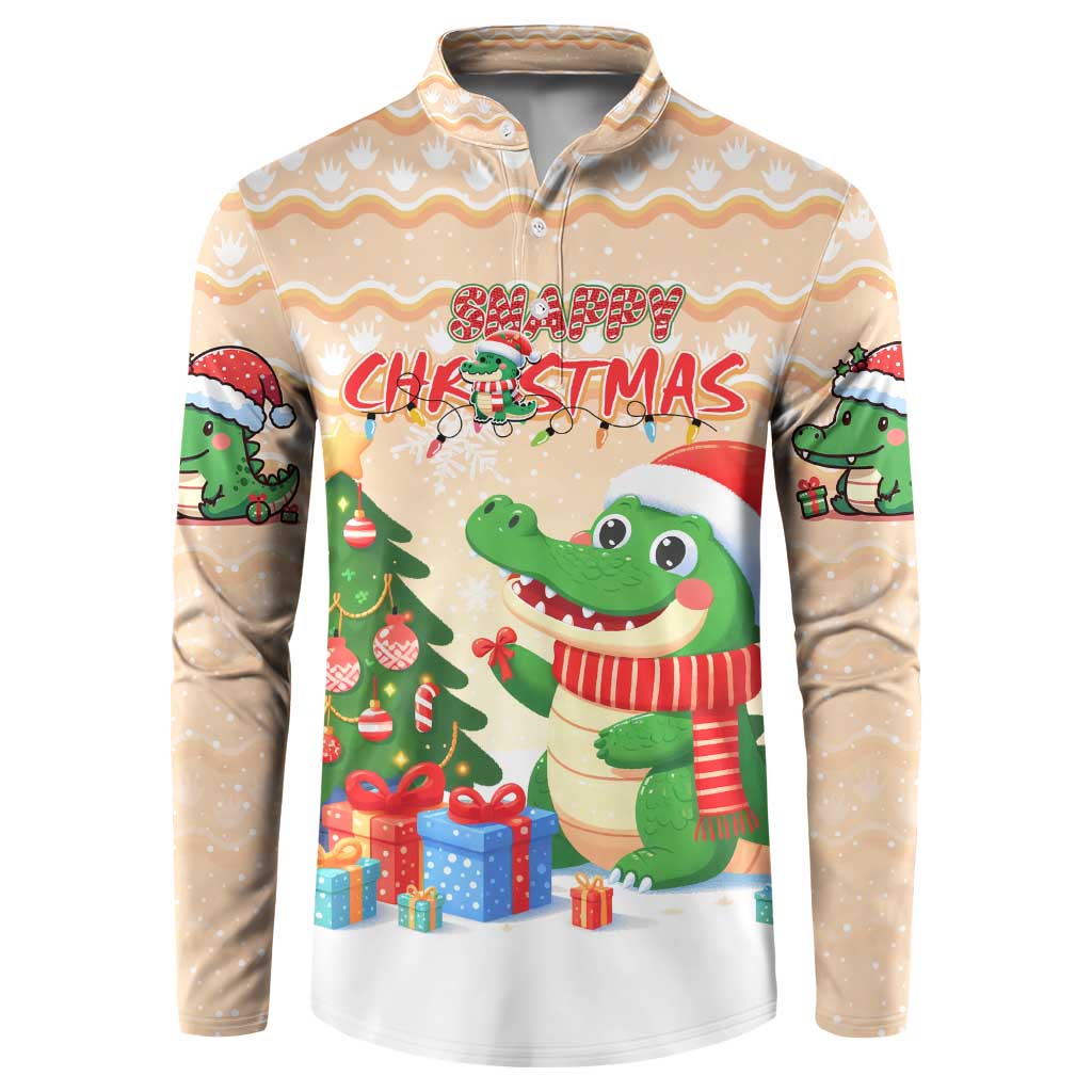 Crocodile Snappy Christmas Button Sweatshirt Cute Alligator Holiday Tree Cartoon Design - Wonder Print Shop
