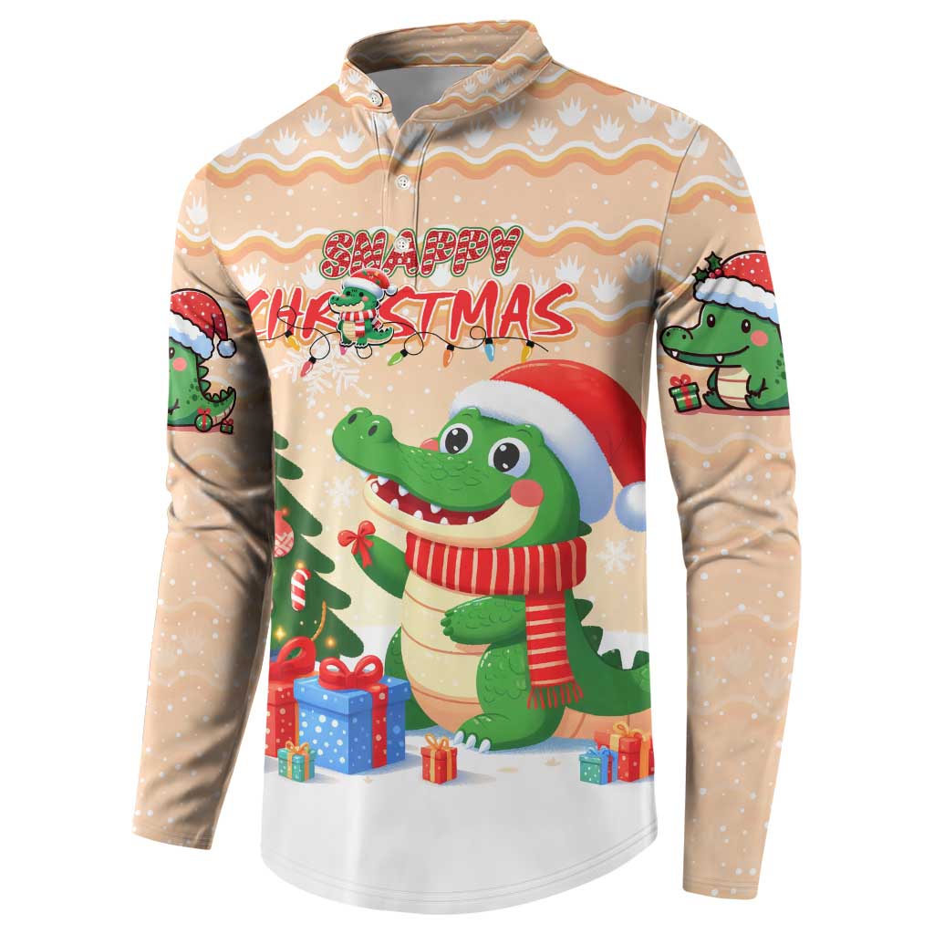 Crocodile Snappy Christmas Button Sweatshirt Cute Alligator Holiday Tree Cartoon Design - Wonder Print Shop